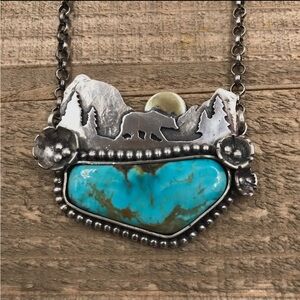 Silver Bear Mountain Turquoise Statement Necklace